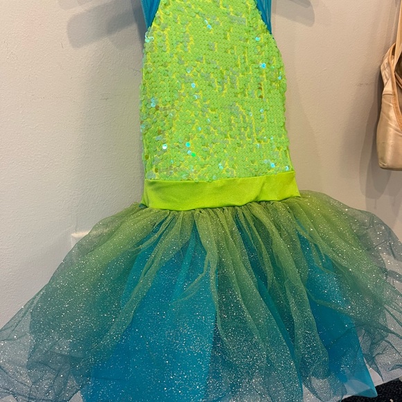 Weissman tap jazz dance costume, lime green and teal, tutu performance, size MC - Picture 3 of 8